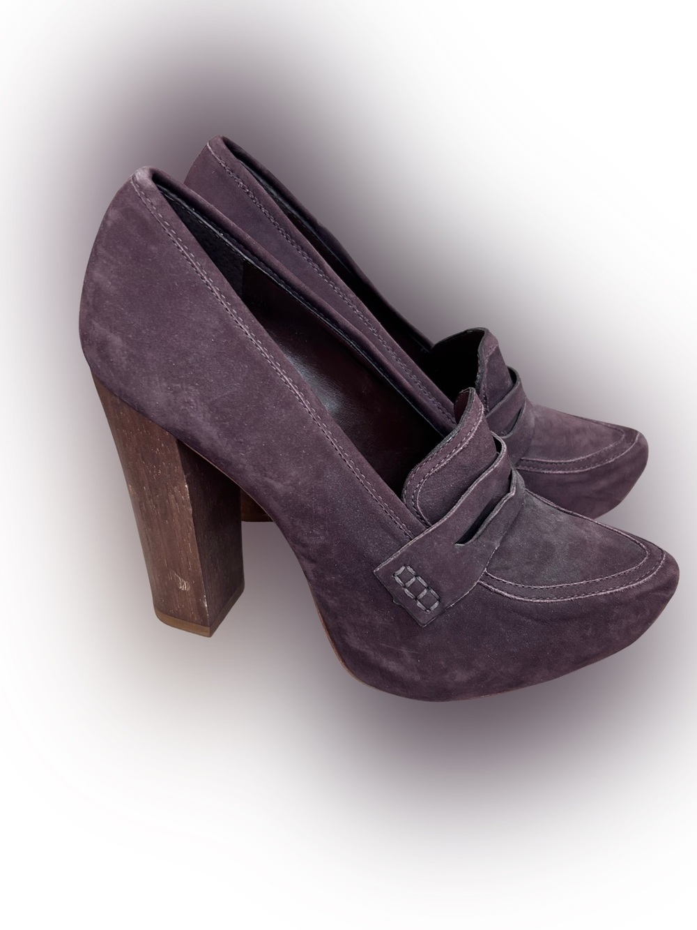 🍁MAKE OFFER🍁 SCHUTZ Choco Brown Suede Chunky Heel Loafers Wood Platform 8